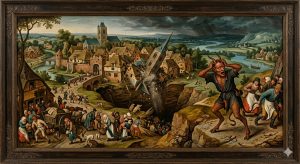 Dorf versinkt mit Teufel davor